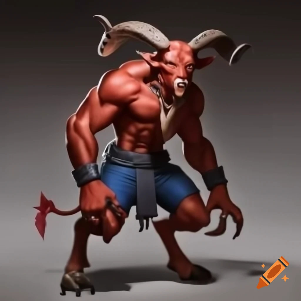 Goat-headed demon with muscular body and tennis shoes in realistic depiction