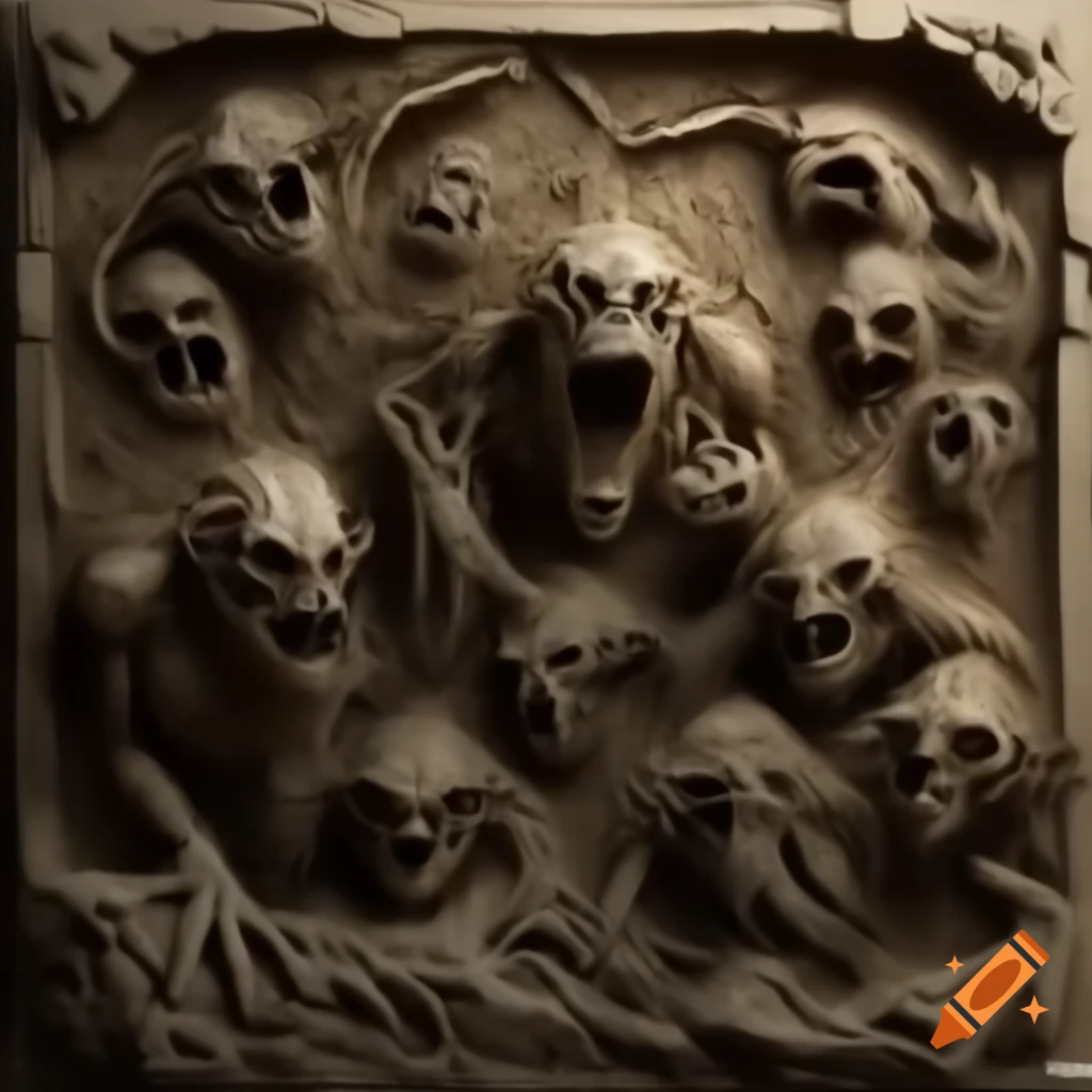 Bas relief carving featuring undead monsters
