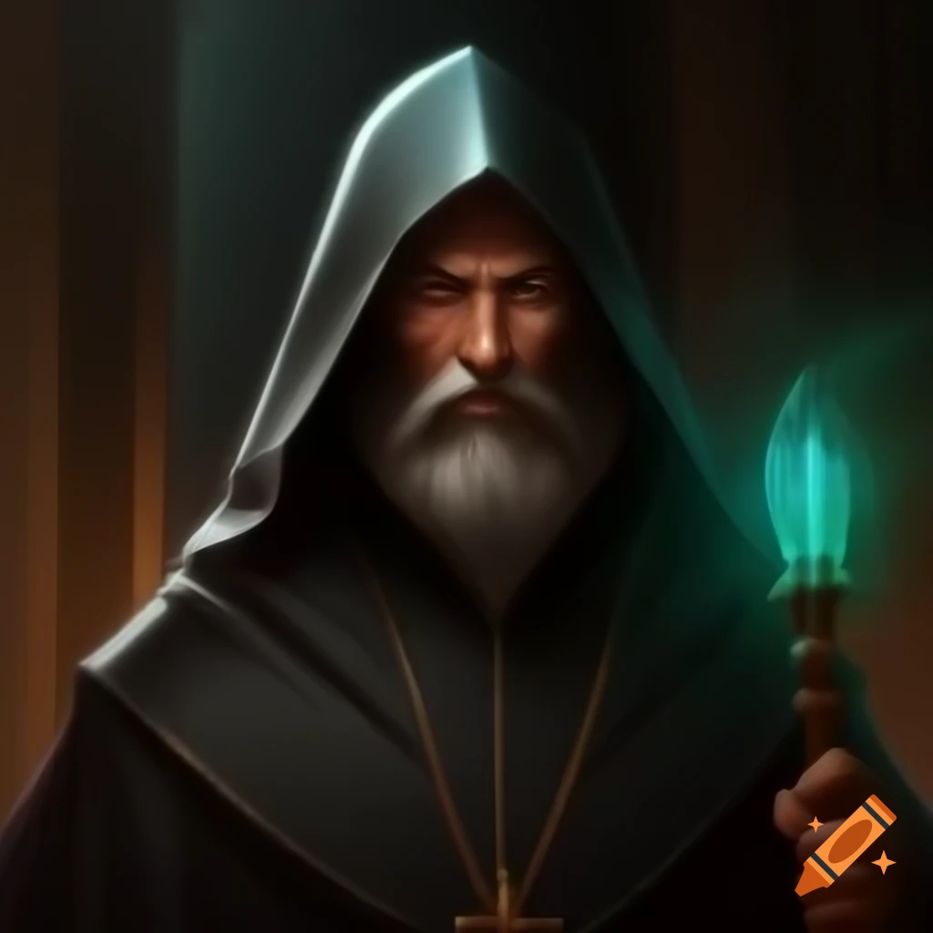 Digital painting of Viceroy 'The Priest' Maynet in Keyforge art style