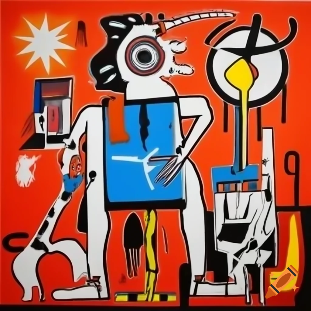 Colorful painting of disco-themed animals in Jean-Michel Basquiat style