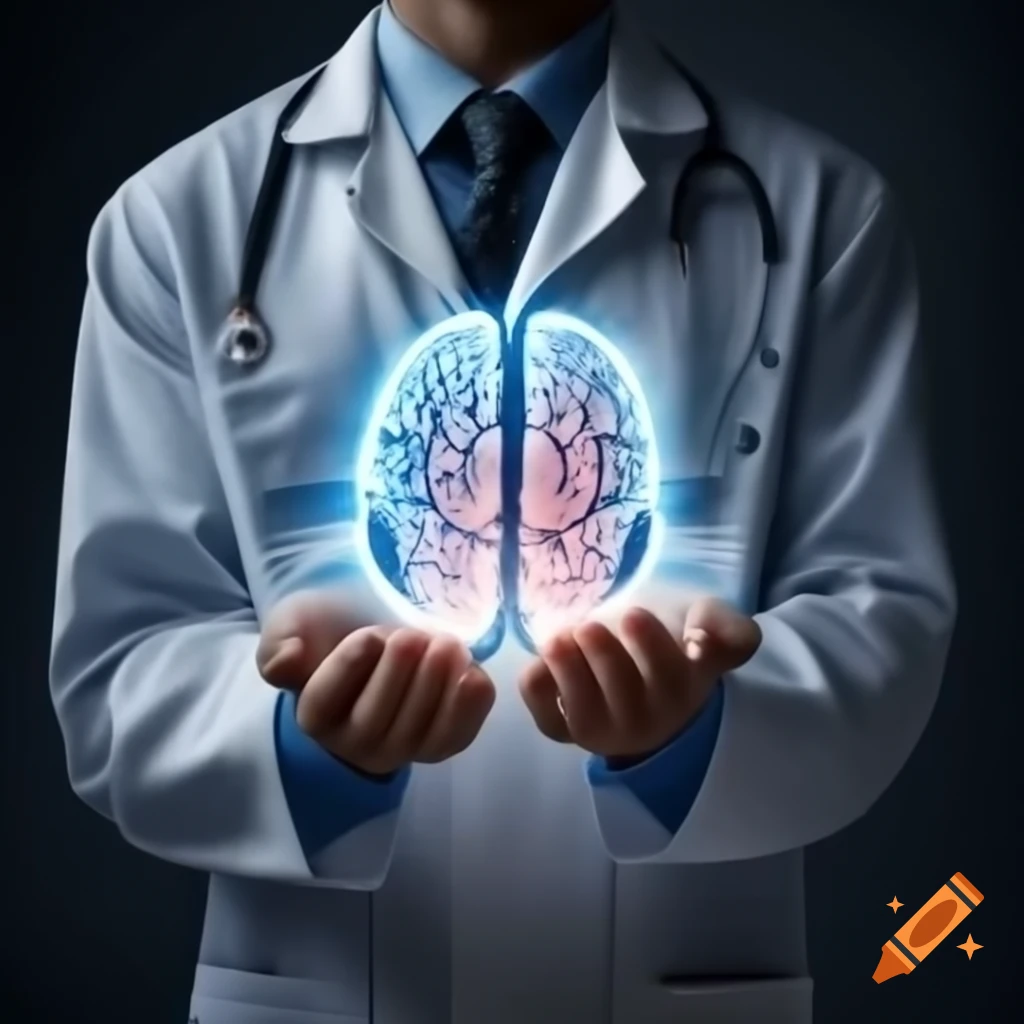 Scientist holding futuristic brain in hands