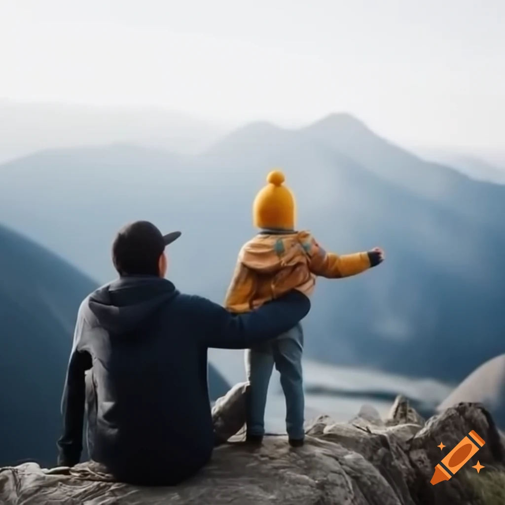 Father and son admiring mountain view together