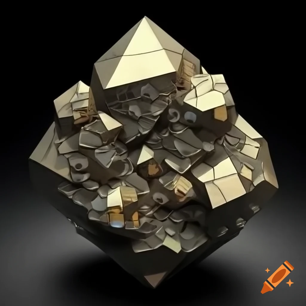 Chaotic cluster of jagged crystalline formations of Pyrite ore with metallic sheen