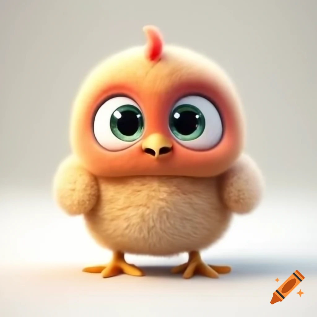 Cartoony cute baby chicken on white background