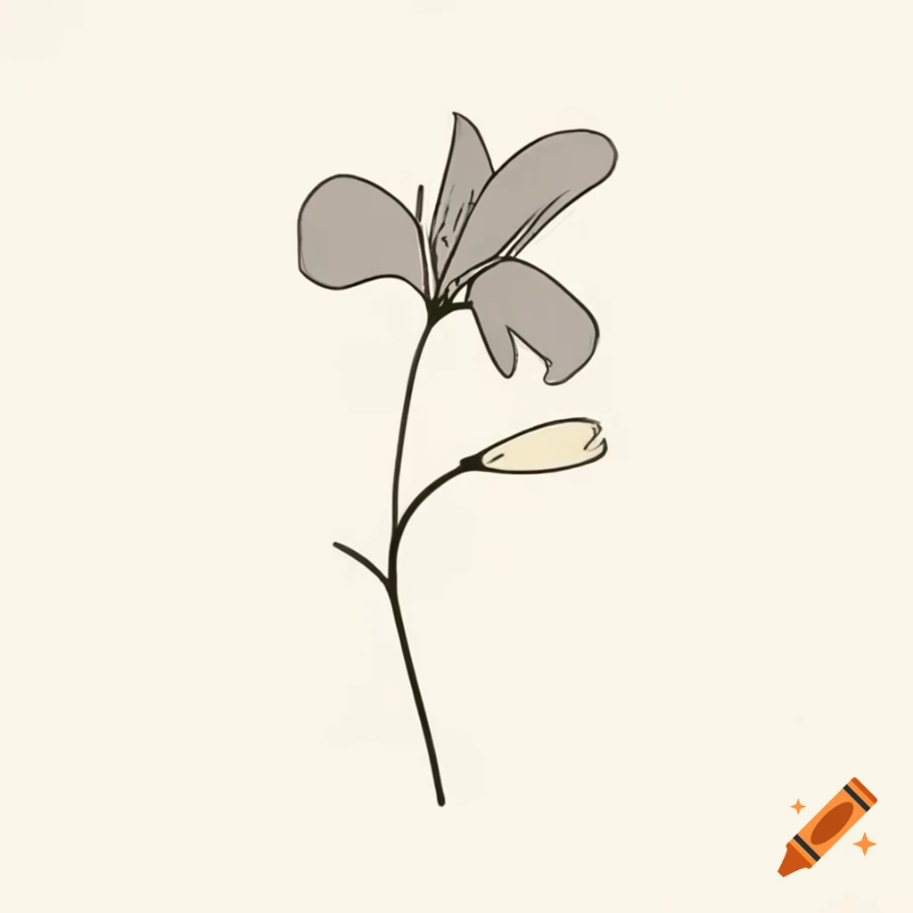 Stylized illustration of a curved Tajitu flower stem with greyish-white blossom