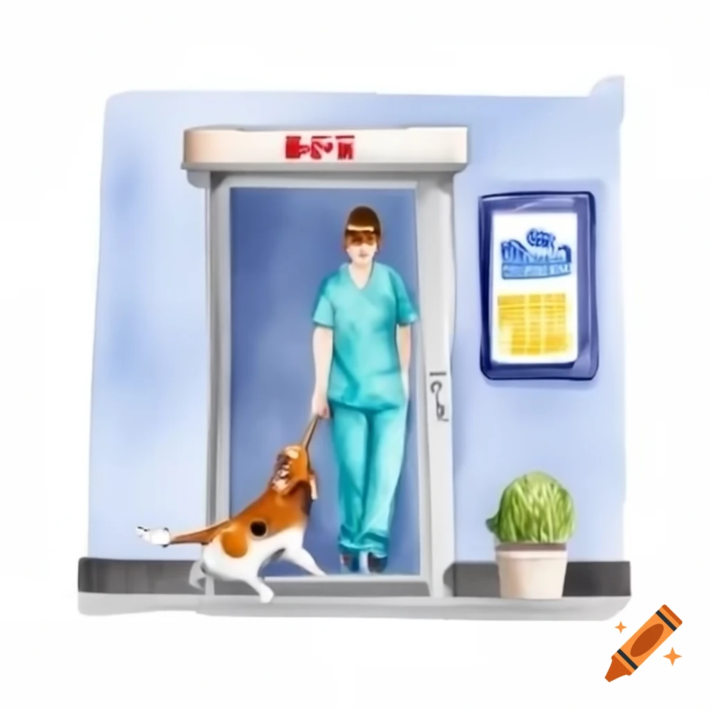 Person leaving hospital carrying a beagle