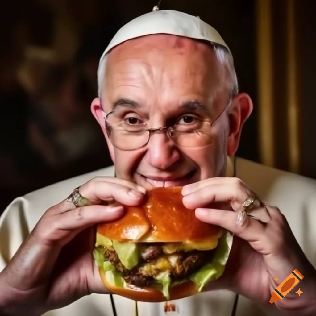 Pope Francis enjoying a perfect hamburger