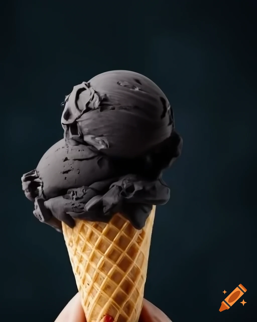 Black ice cream served in a cone