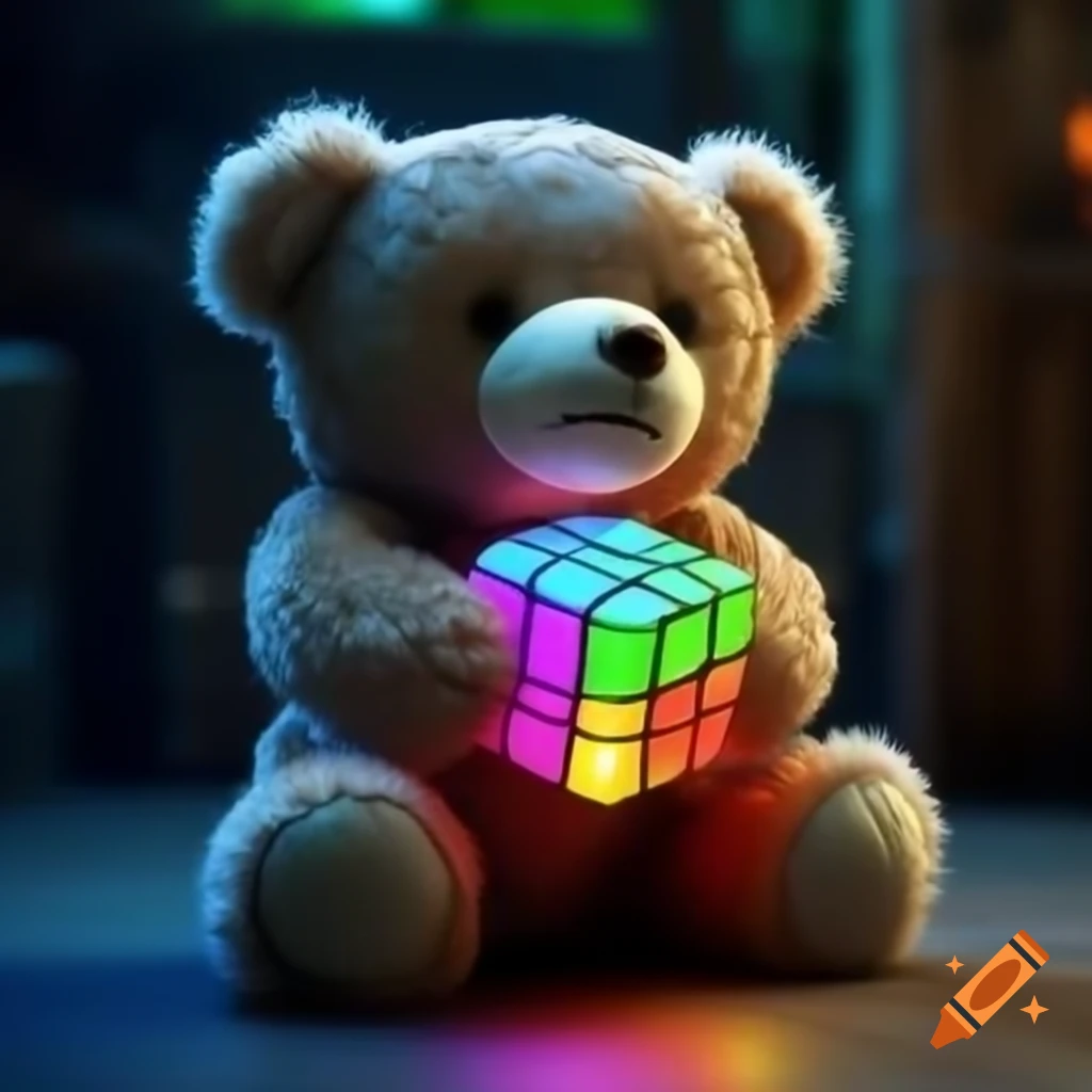 Teddybear with colorful magic cube
