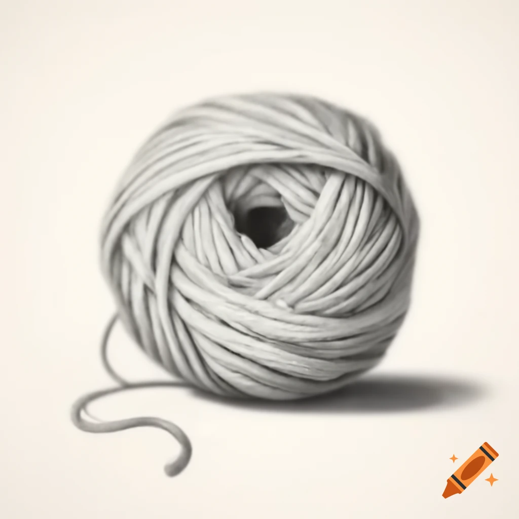 Pencil sketch blueprint of a yarn ball