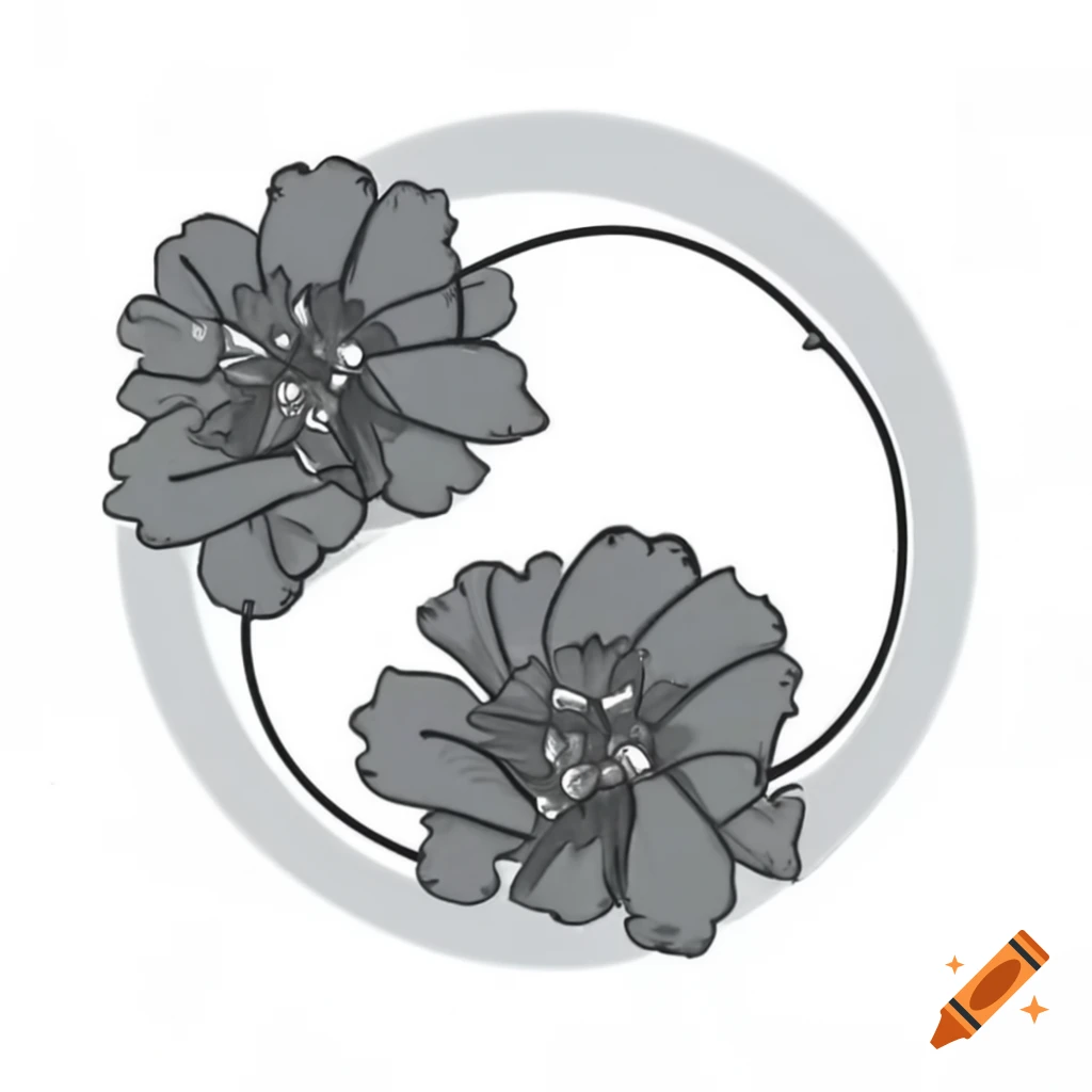Minimalistic Primula veris flowers in taijitu arrangement with grey petals on white backdrop