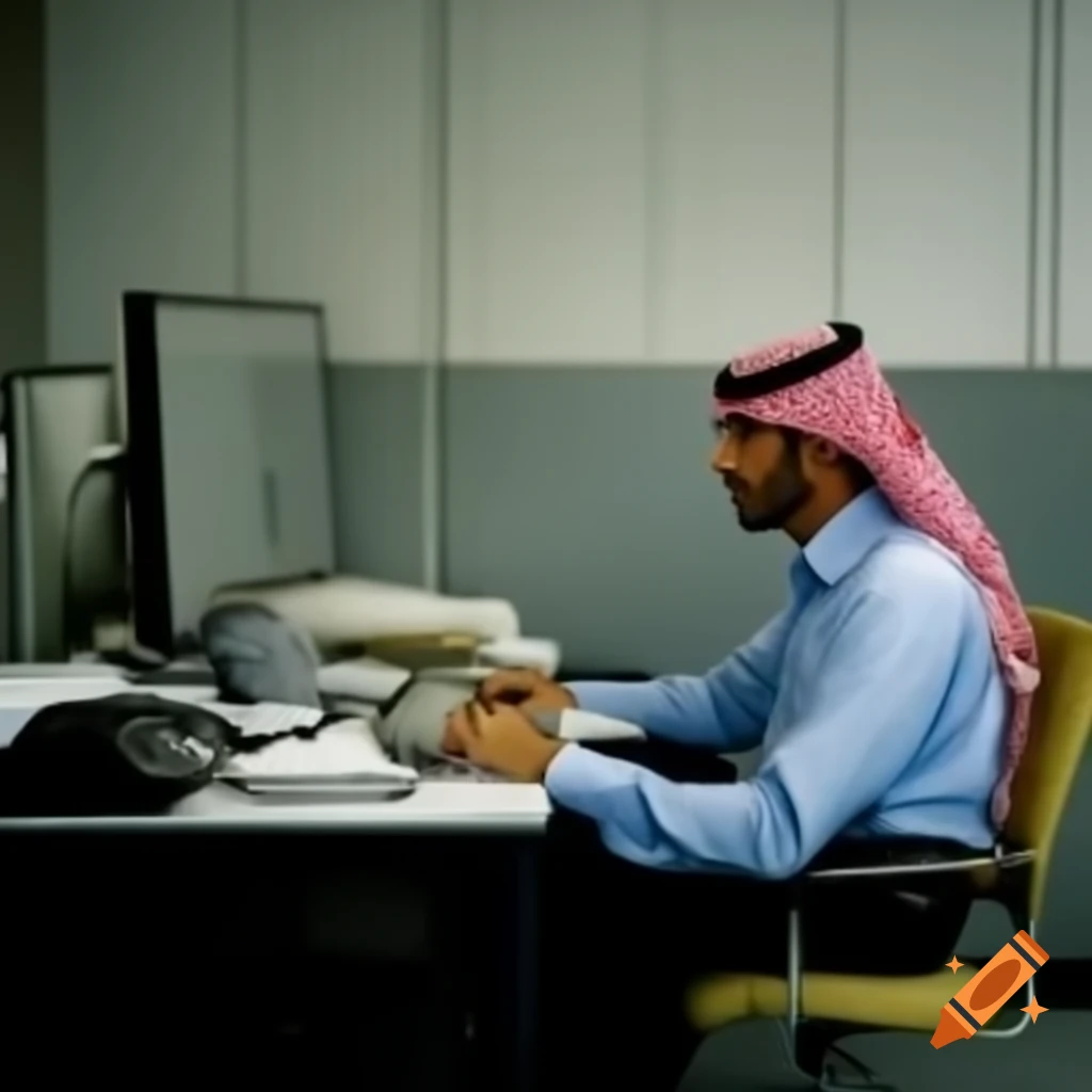 Arab man working diligently in office environment