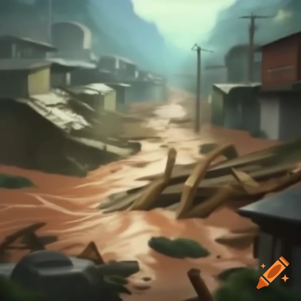 Animated poster design for disaster management focused on flash floods in valley regions