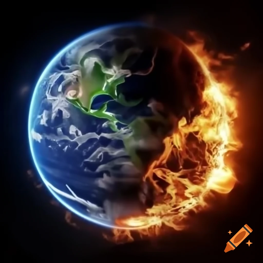 Half-burned planet Earth concept