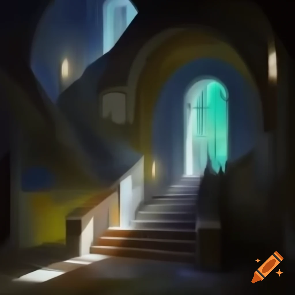 Abstract expressionistic oil painting showcasing secrets in architecture