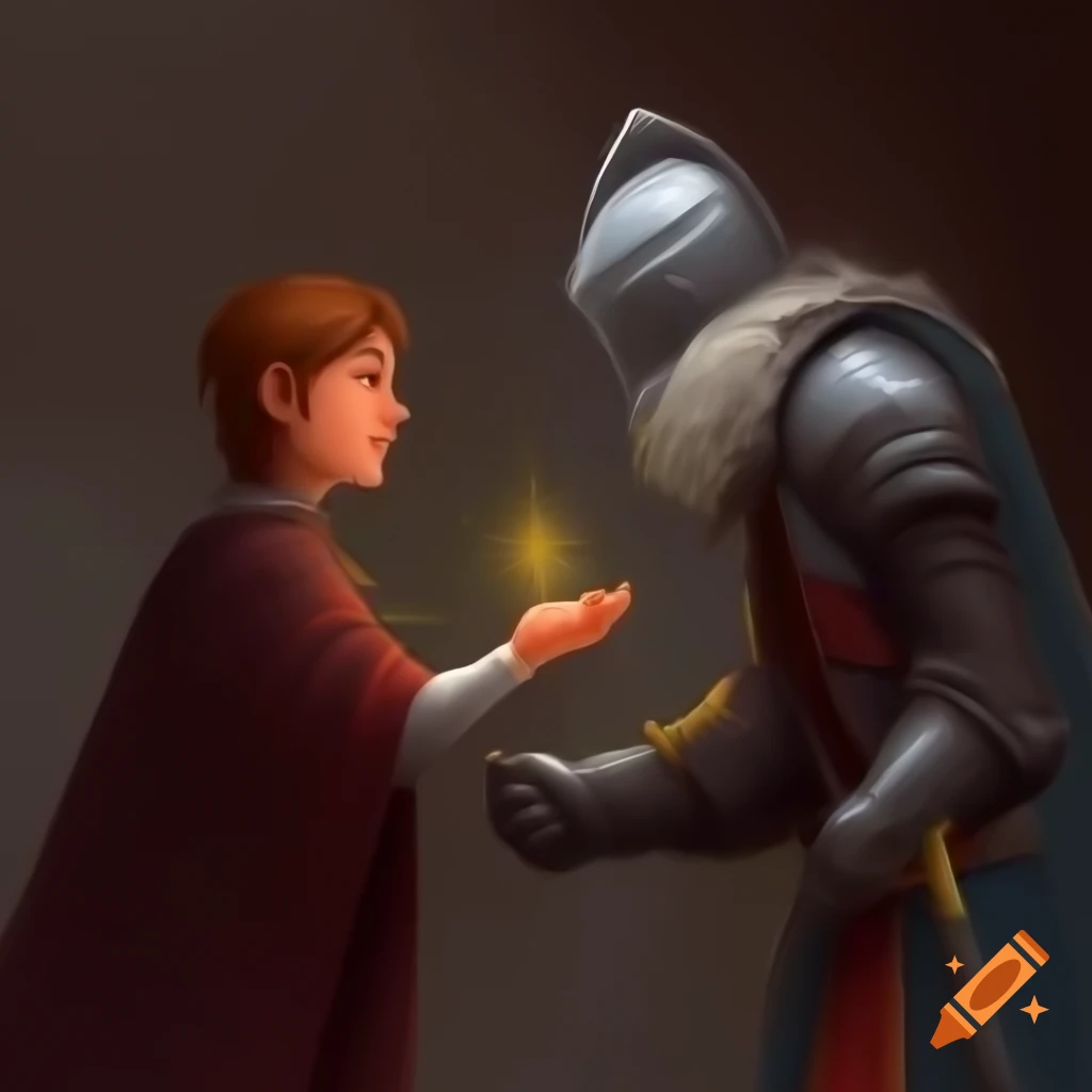 Cleric casting magic on knight