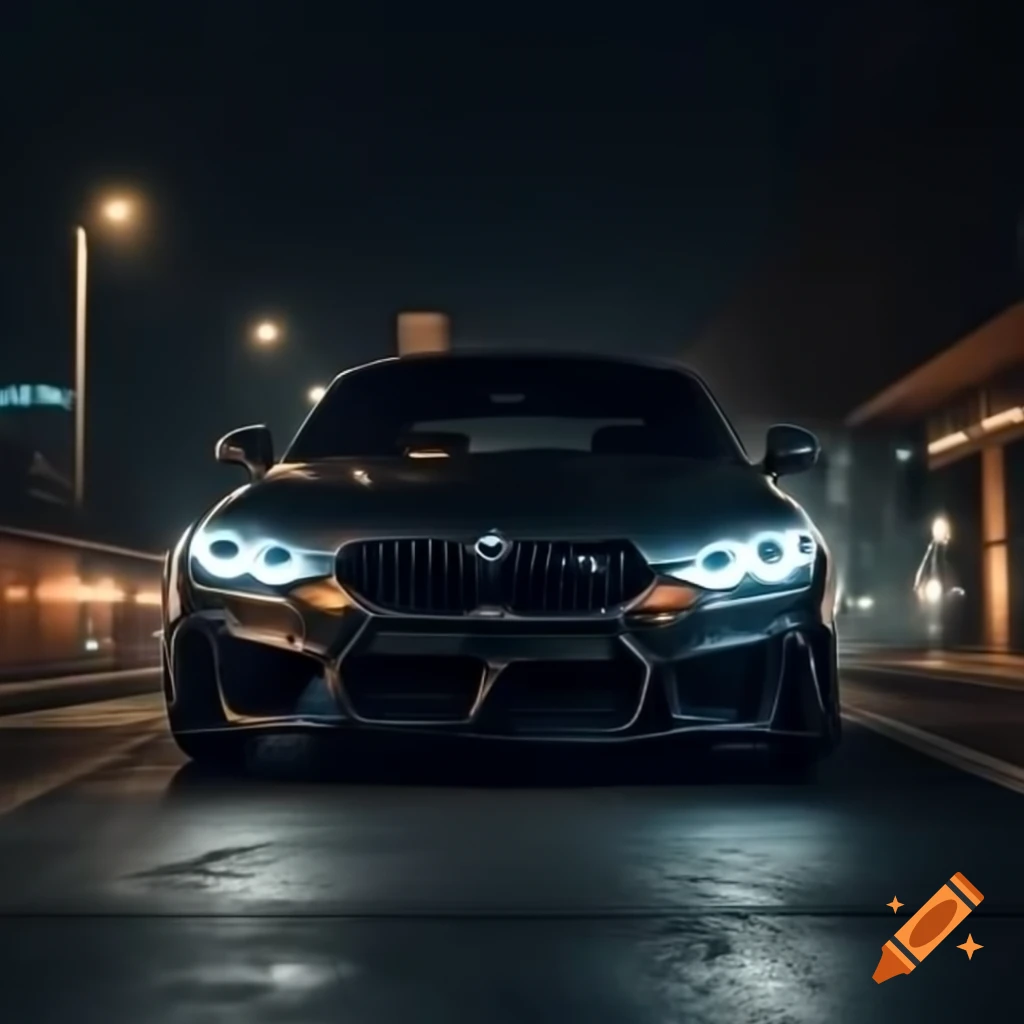 BMW car illuminated at night