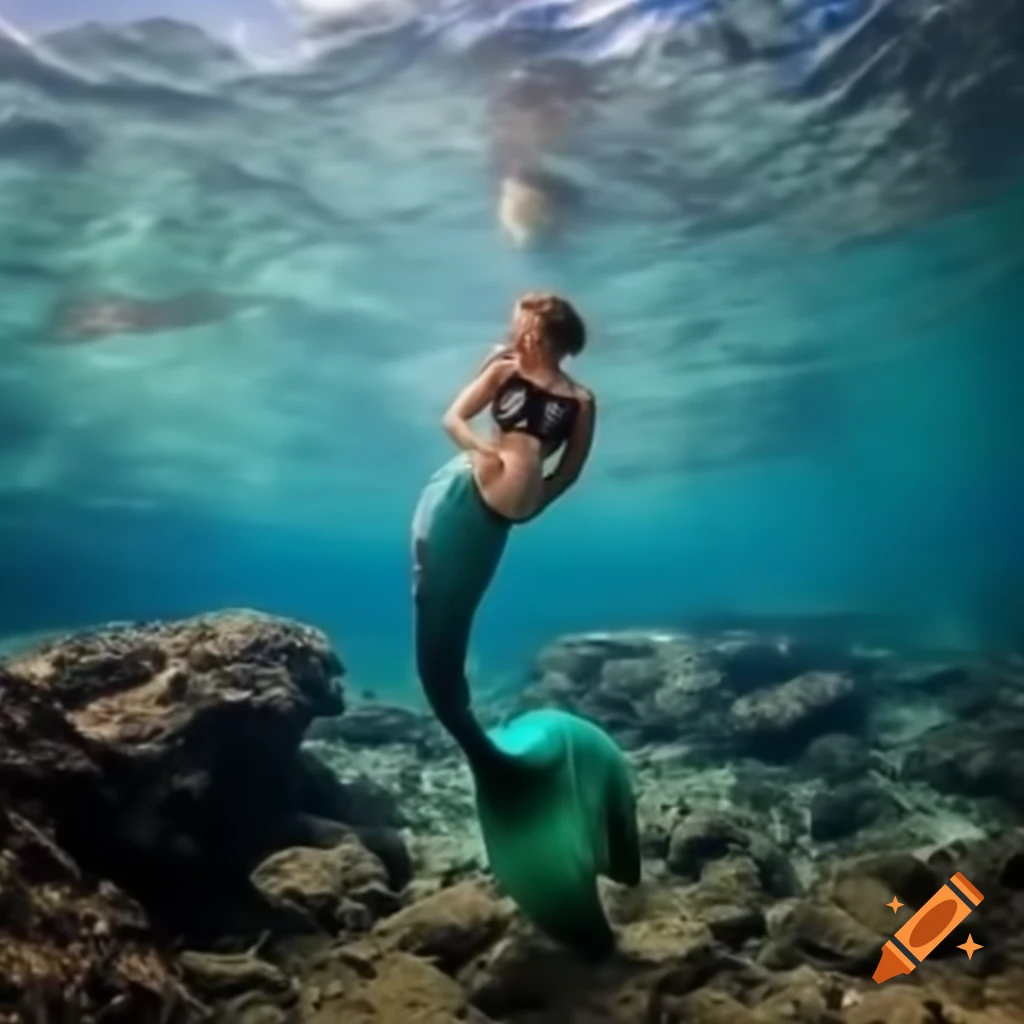 Red-haired mermaid with her child