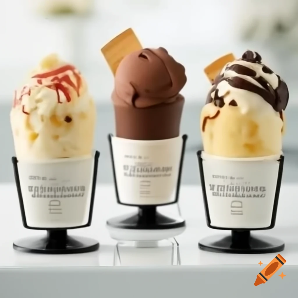 Ice cream stand with white, dark, and milk chocolate topping options