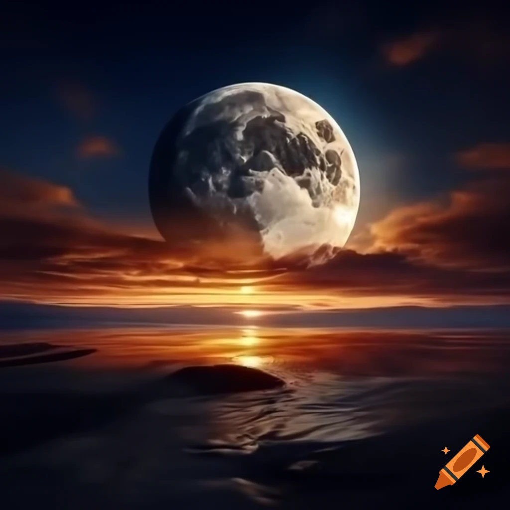 Sunset with full moon in the sky