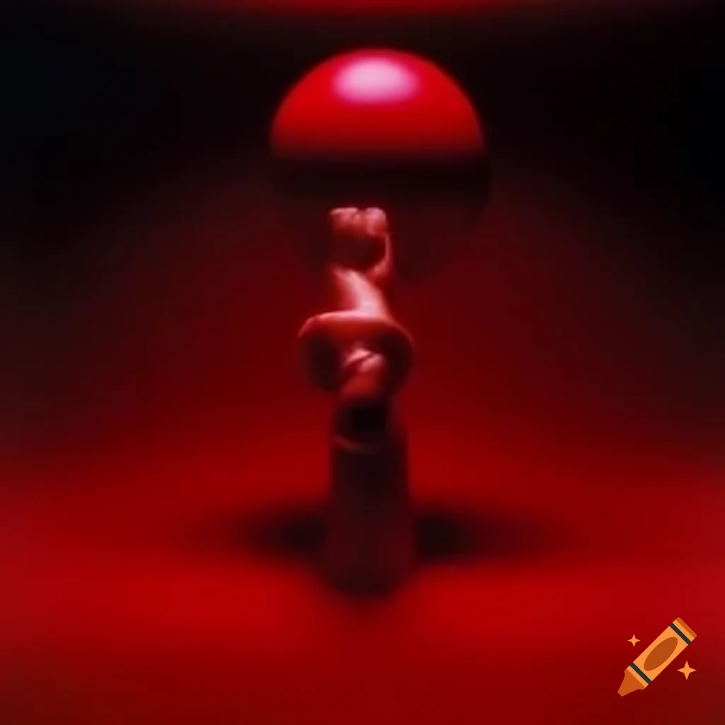 Pop surreal 2000s photography featuring red glass statue
