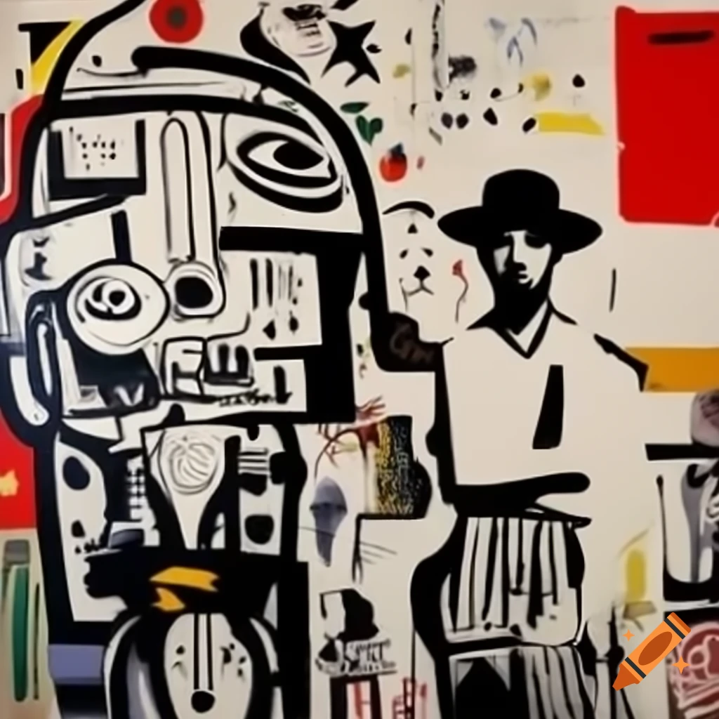 Painting in the styles of Victor Brauner and Jean-Michel Basquiat