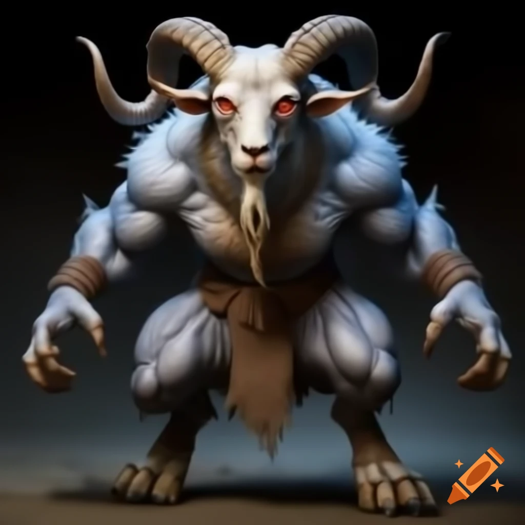 Goat-headed demon with muscular body and tennis shoes in realistic depiction