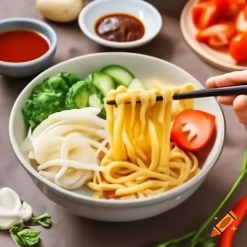Bowl of instant noodles with delicious ingredients
