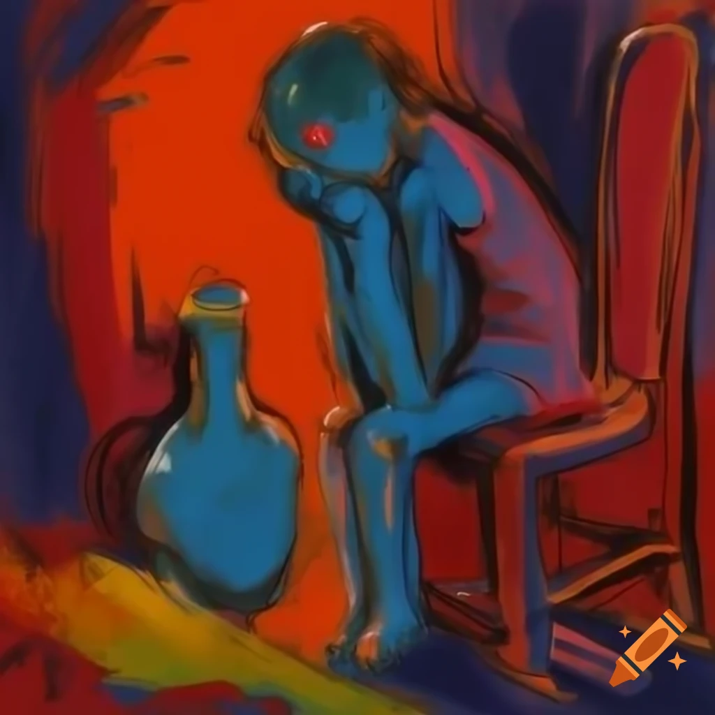 Expressionist artwork exploring themes of insanity and discomfort with vibrant yet sketchy style