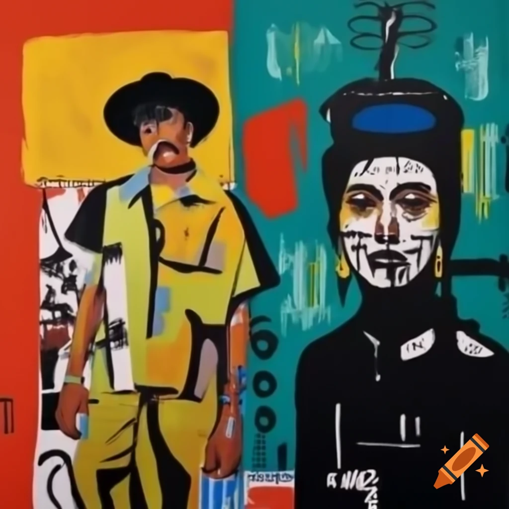 Painting in the styles of Victor Brauner and Jean-Michel Basquiat