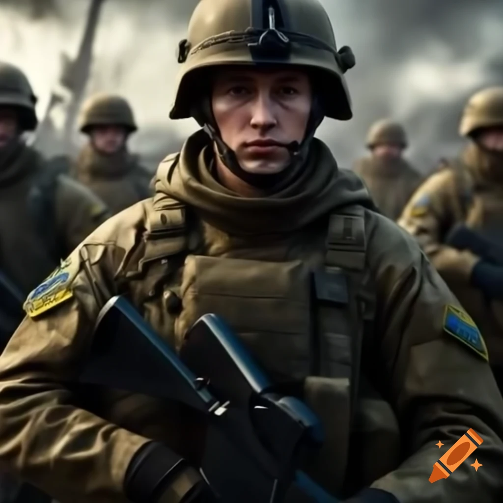 Ukrainian Soldiers In A War Backdrop On Craiyon
