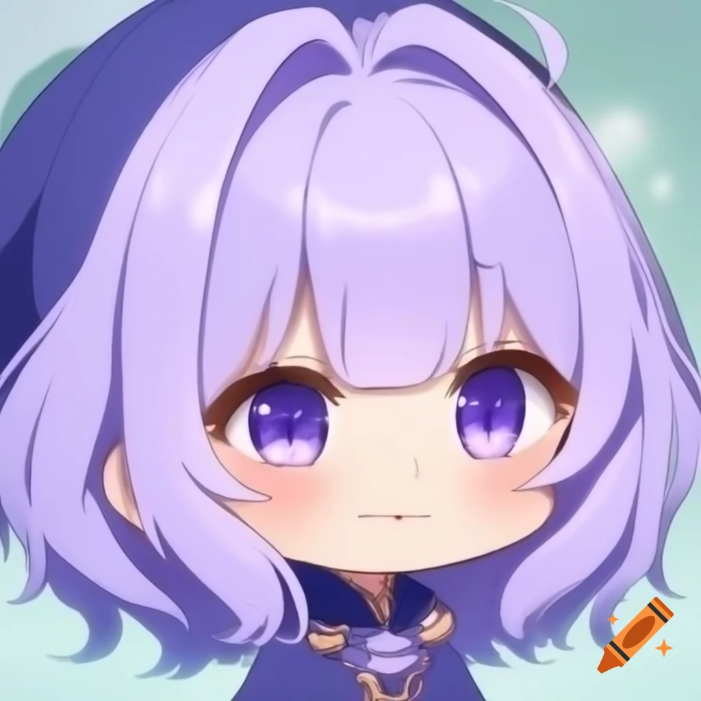 Anime chibi character with lavender hair in winter attire