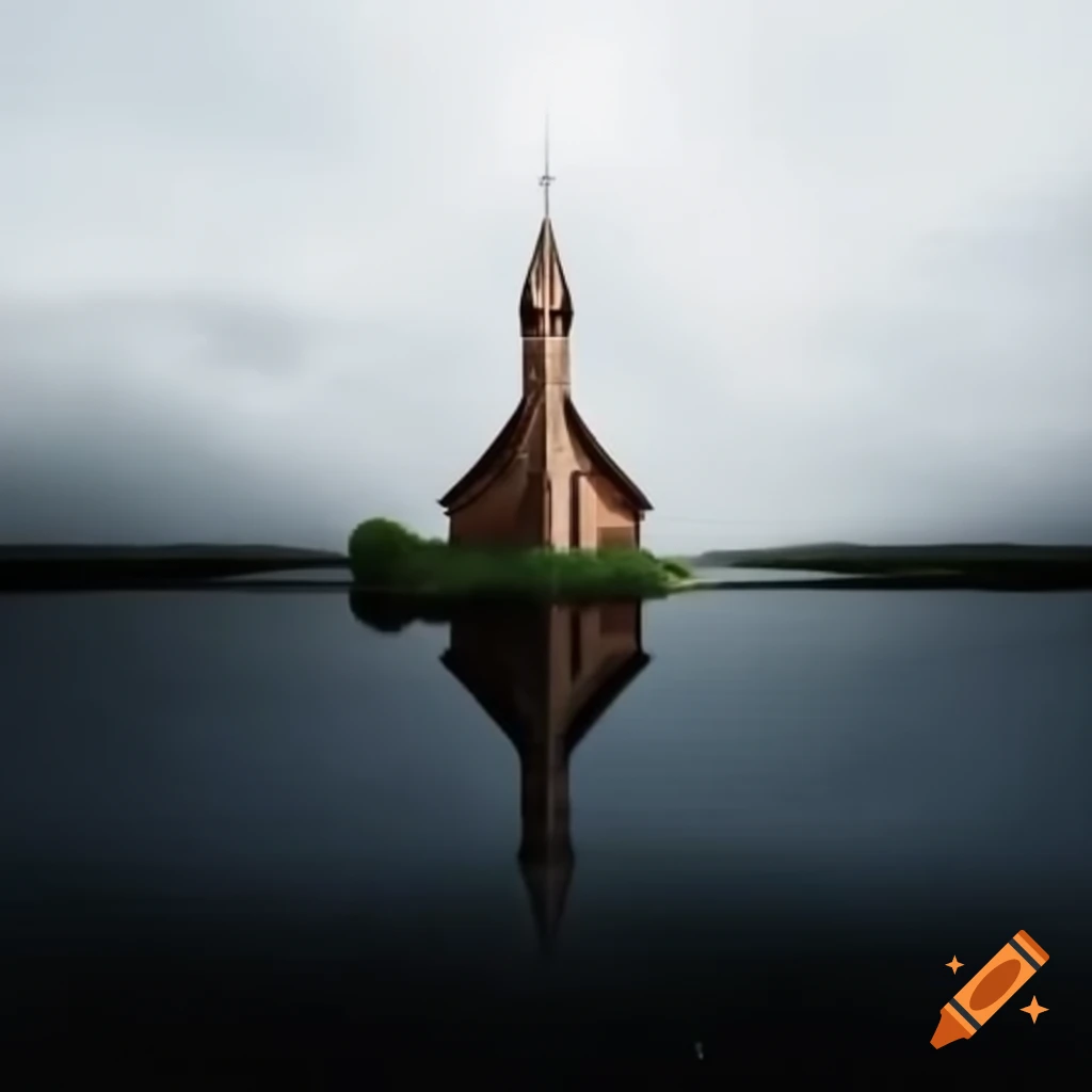 Holy house on water with a tower