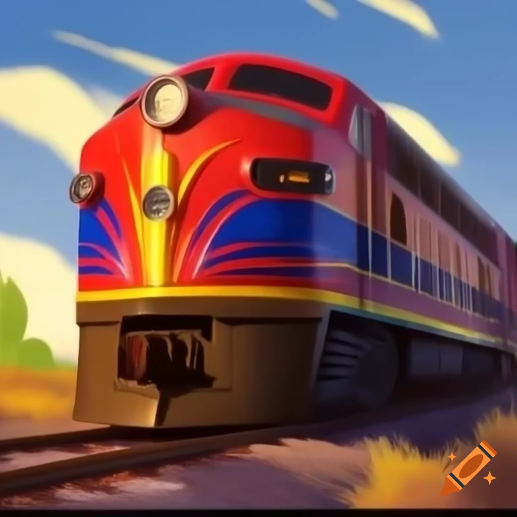 EMD F40PH train painted in red, blue, and green stripes with youthful aesthetics