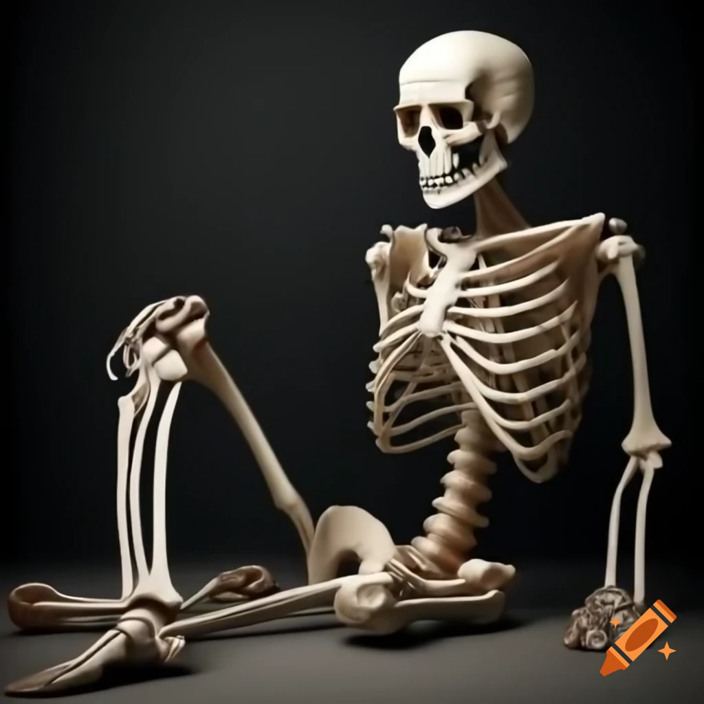 Photorealistic full human skeleton from skull to feet