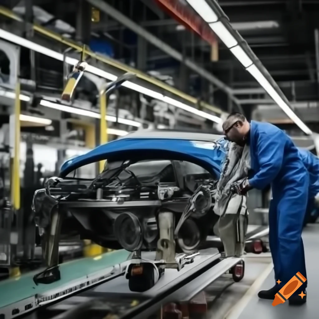 Car manufacturing process in a factory setting