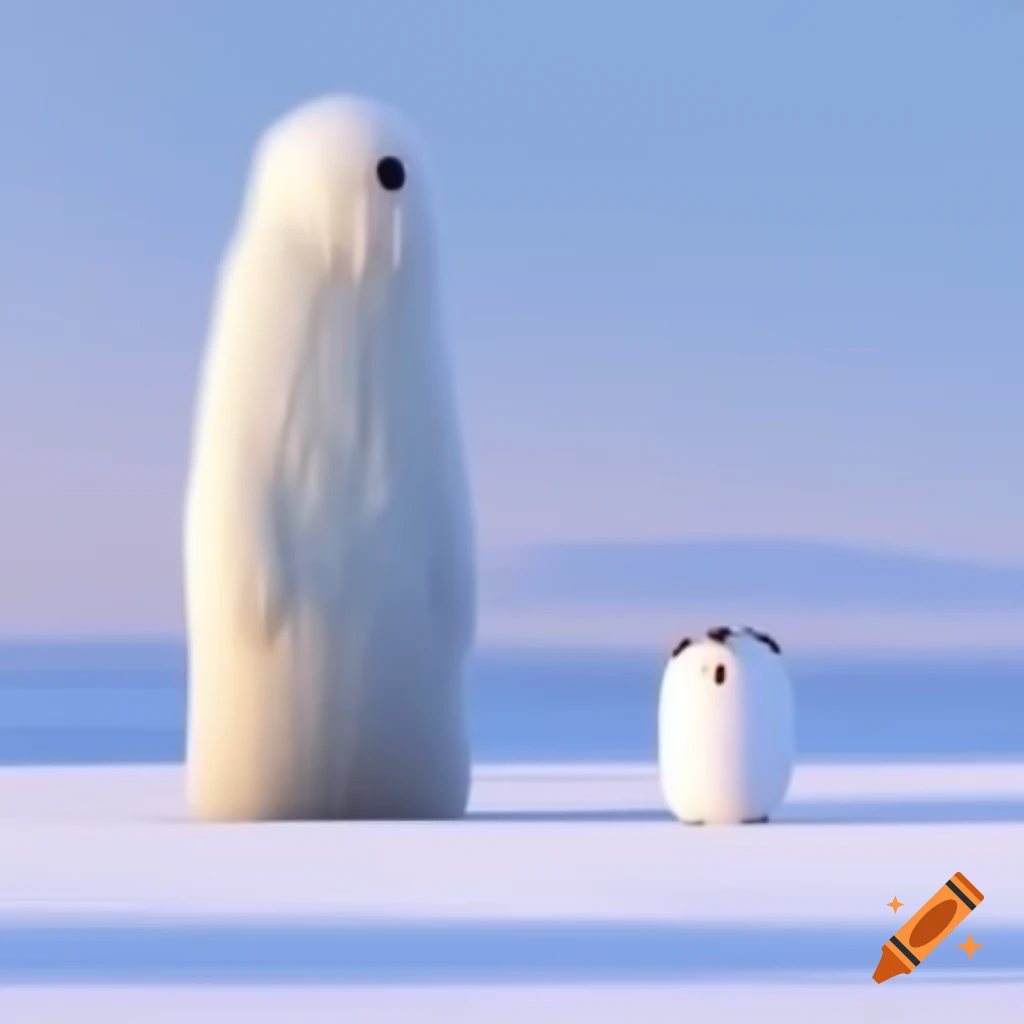 Elusive white creature in snowy landscape observing the camera