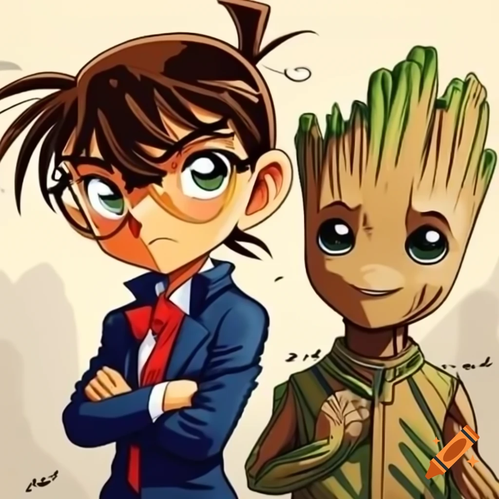 Detective Conan alongside Baby Groot