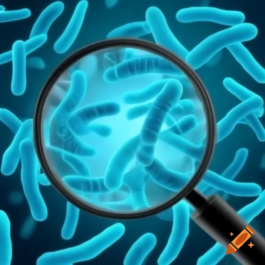 Magnifying glass revealing bacteria details