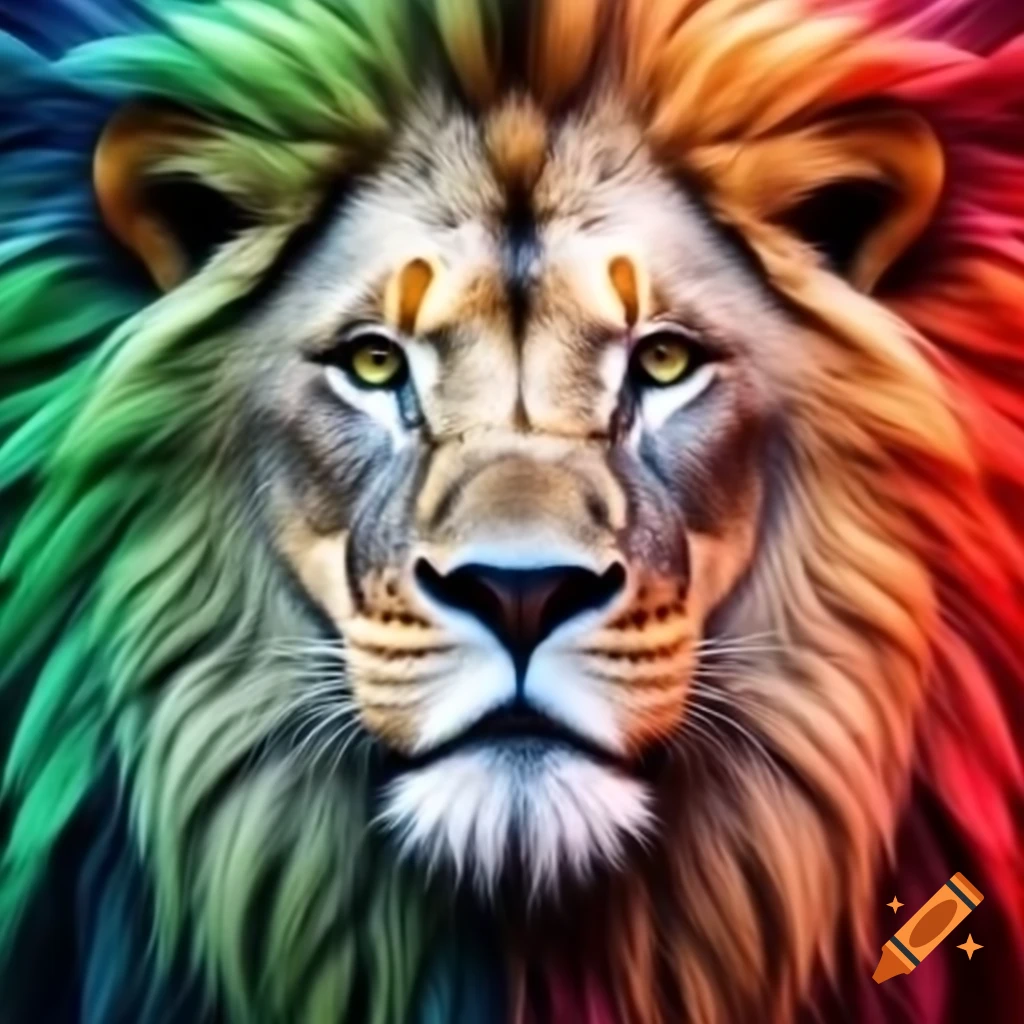 Lion illustration colored in green, white, and red