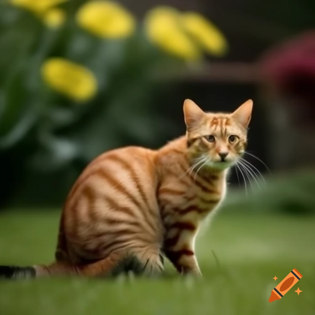 Cat exploring a beautiful garden