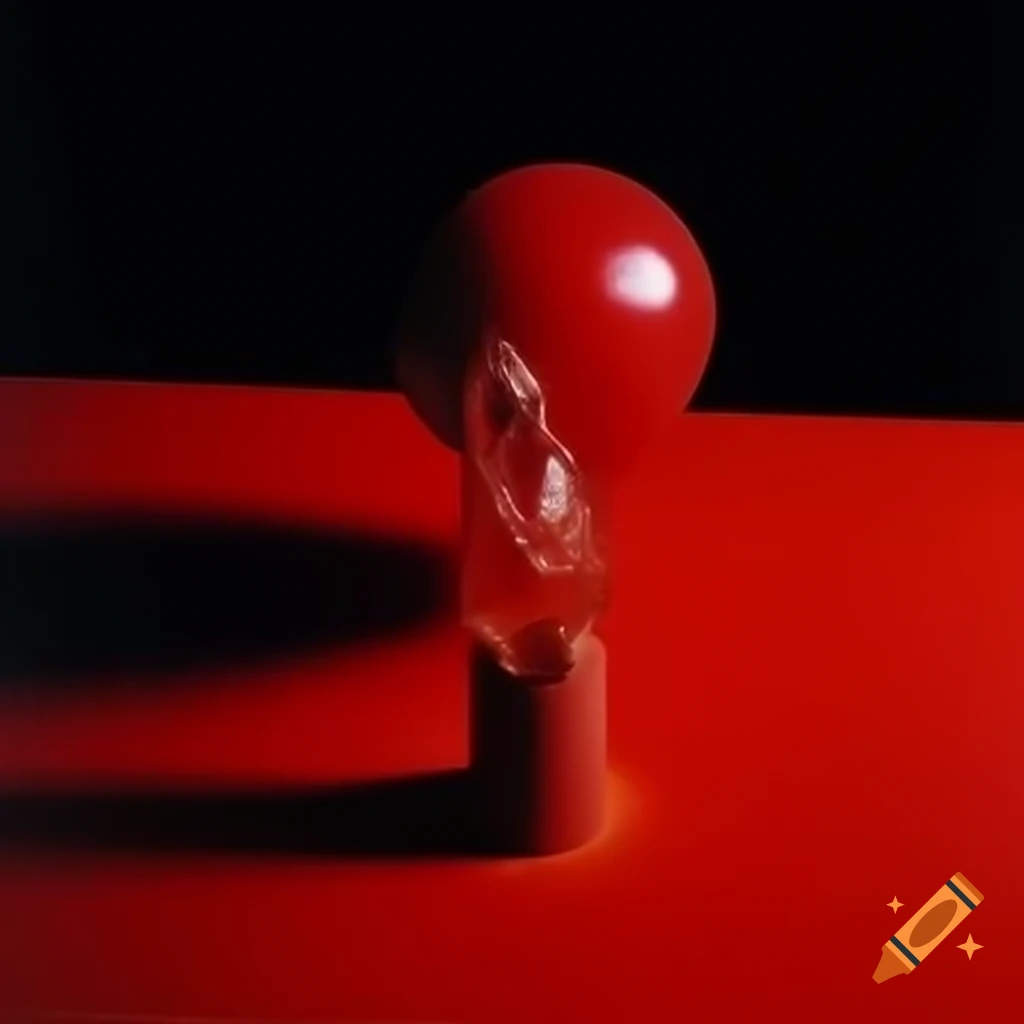Pop surreal photography featuring red glass statue from the 2000s