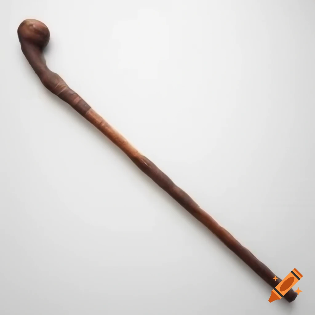 Medieval wizard's wooden staff on white background