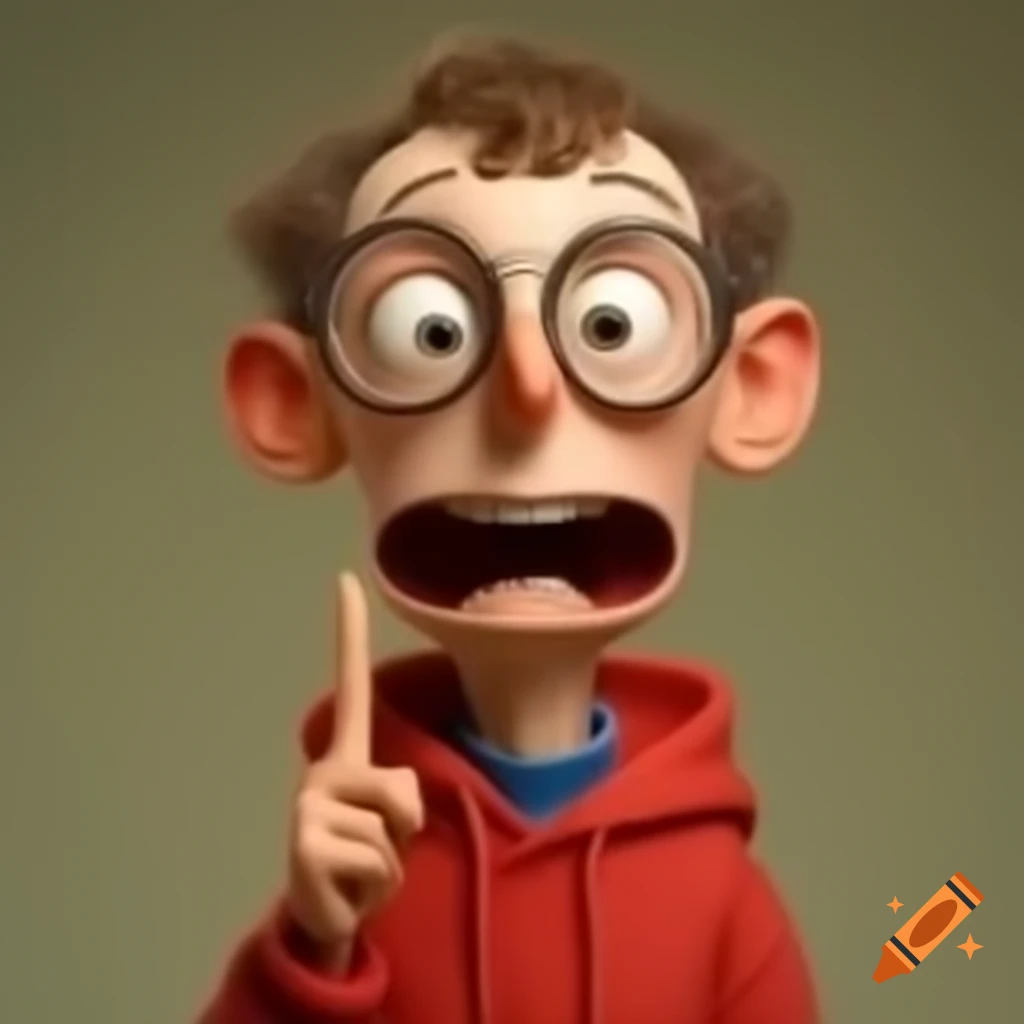 Cartoon character pointing at camera