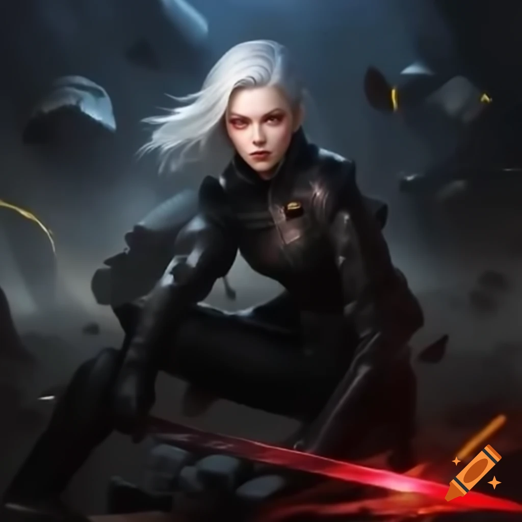 Character from Metal Gear Rising, male warrior with white hair and sword in futuristic outfit
