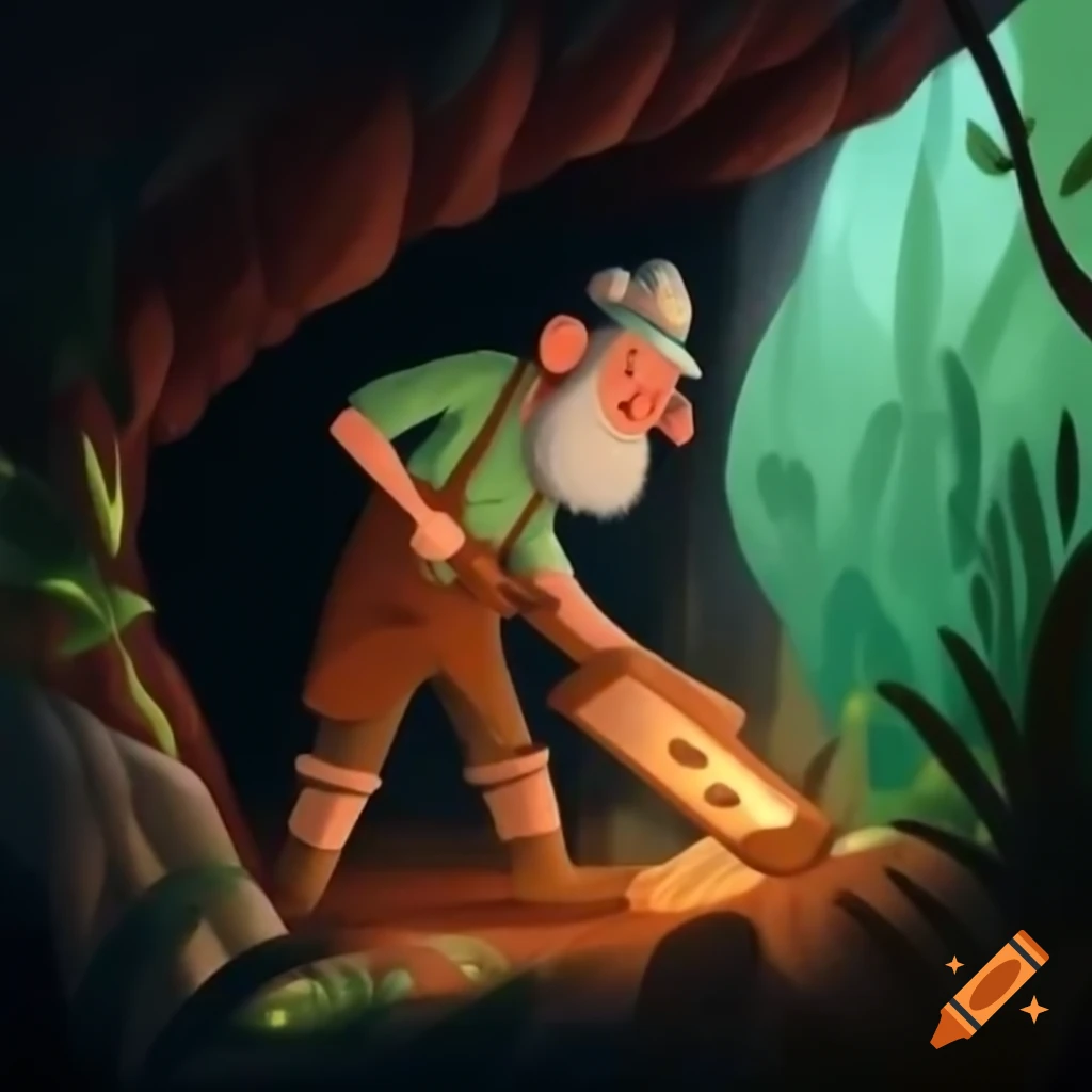 Woodcutter discovering a cave in the jungle
