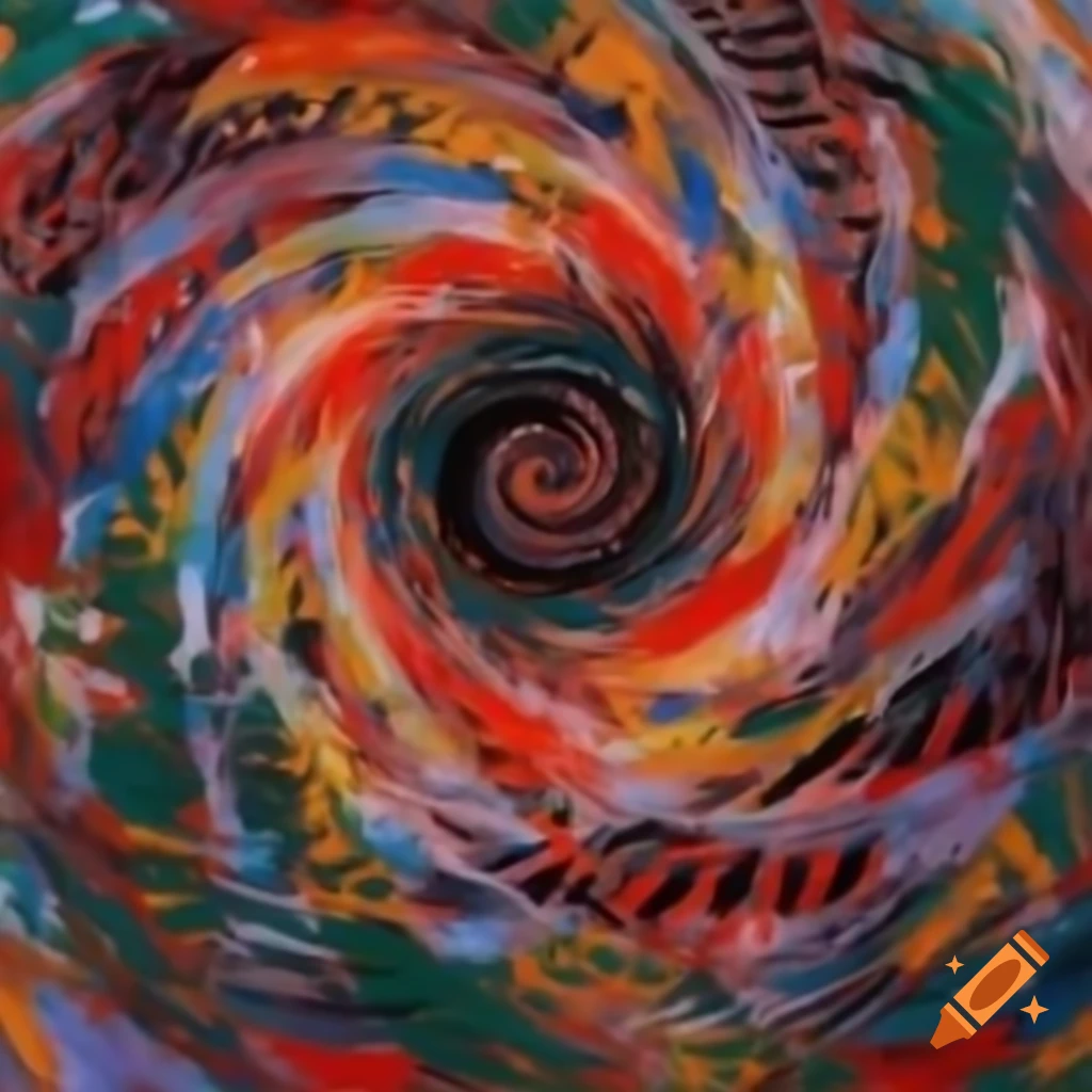 Vibrant expressionist art depicting an endless spiral, embodying chaos and existential themes