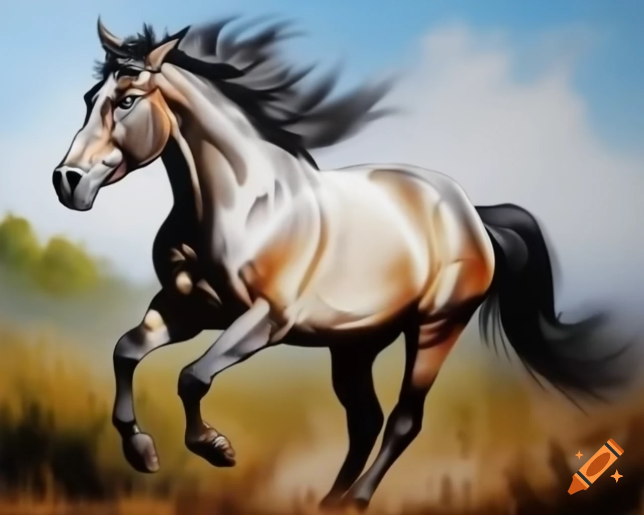 Serene horse with majestic mane in natural setting