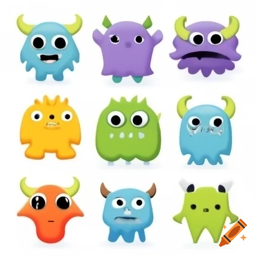 Cute little monster shapes on white background