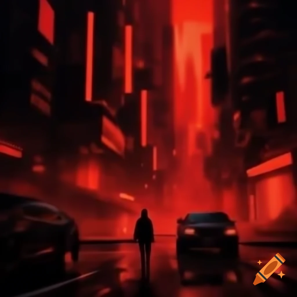 Abstract red and black cityscape in a dimensional style